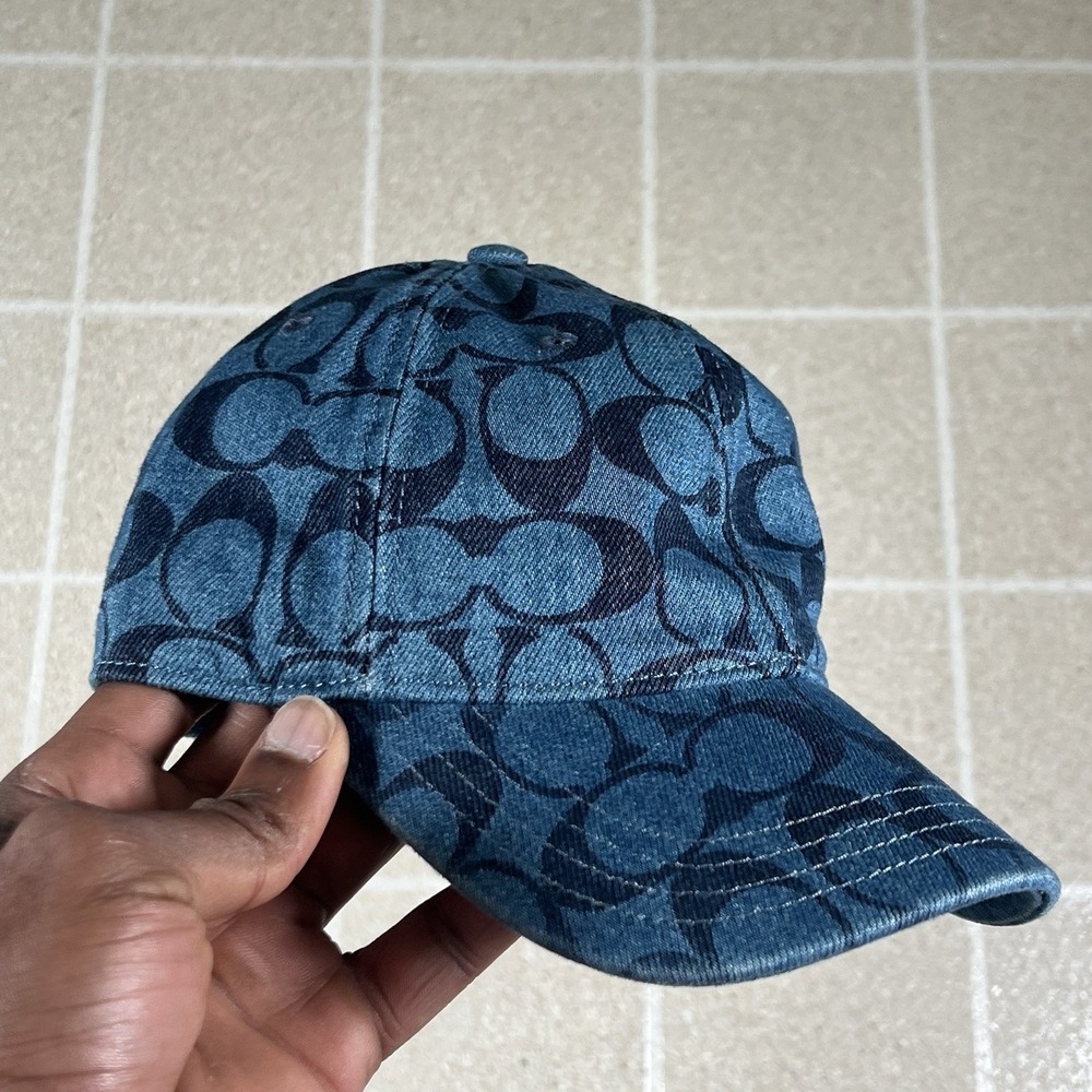 COACH ALLOVER SIGNATURE LOGO JACQUARD BASEBALL/GOLF CAP HAT Denim